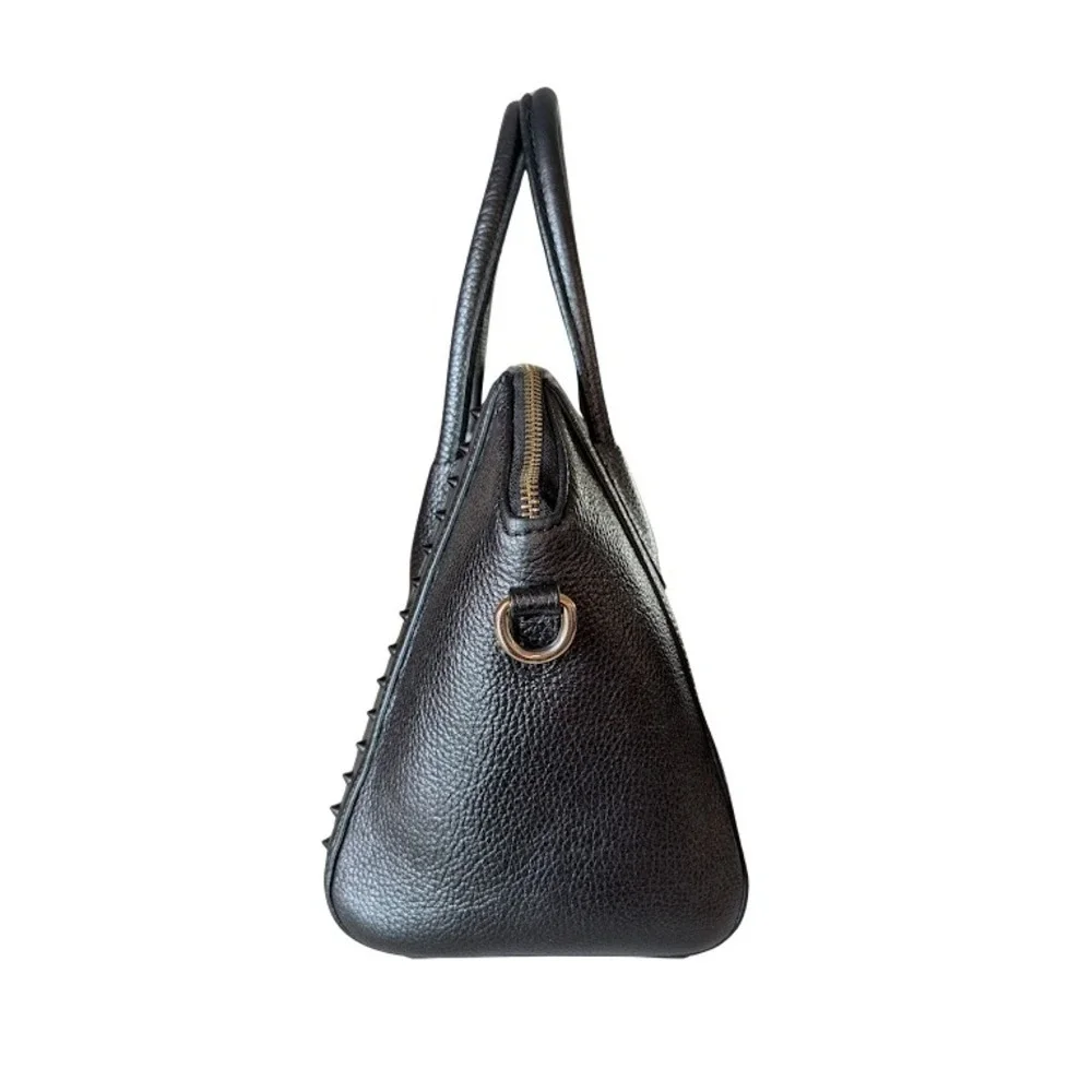 Mario Valentino Black Pebble Leather Studded Satchel Crossbody Bag Made in Italy